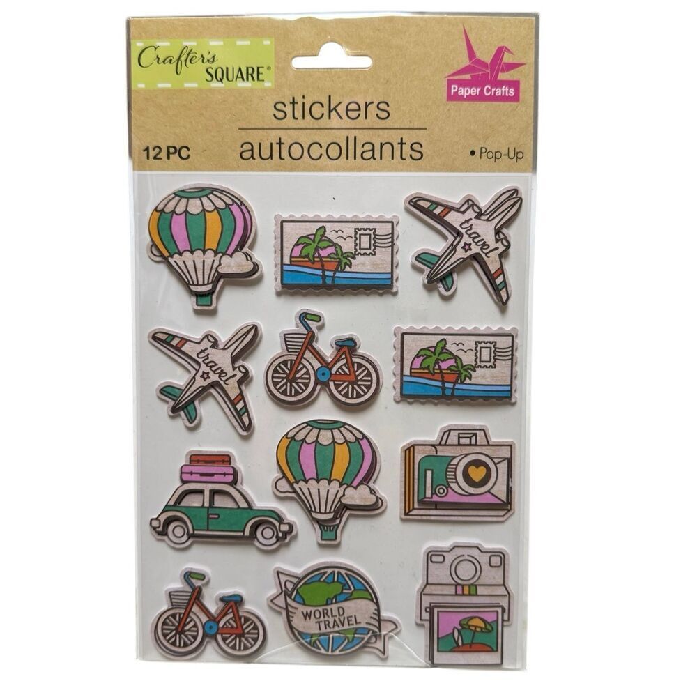 Crafters square pop up Travel Themed stickers 12 pc NEW